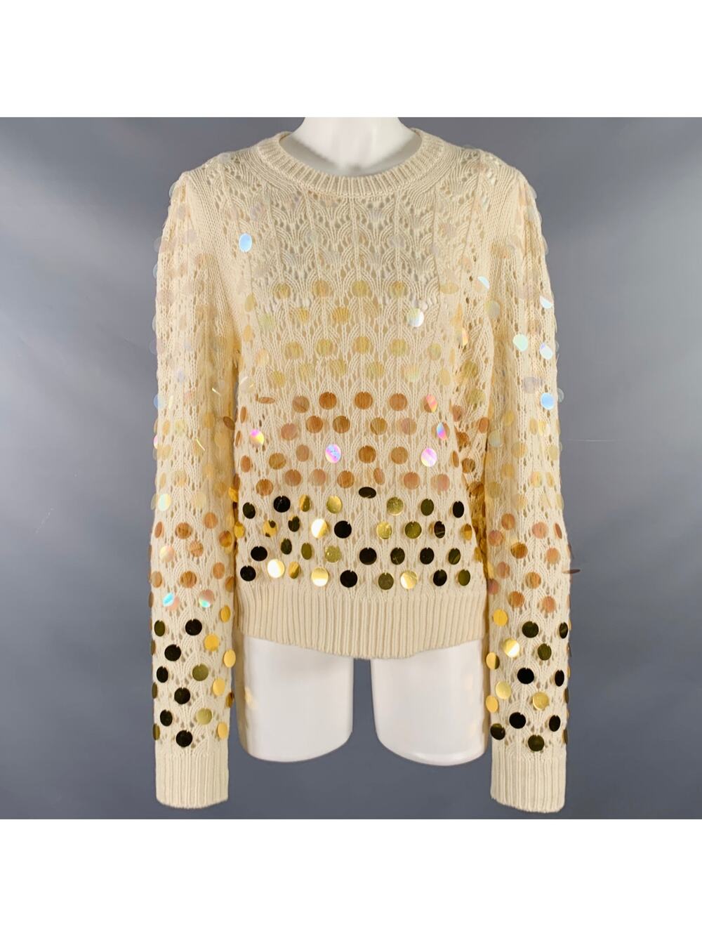 MARC JACOBS Size M Cream Gold Wool Cashmere Payettes Sweater